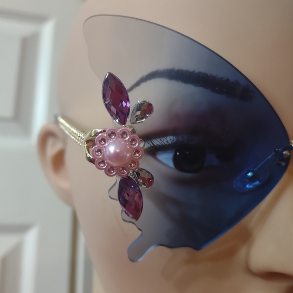 New Blue butterfly rhinestone sunglasses fashion women's rimless - Picture 6 of 7